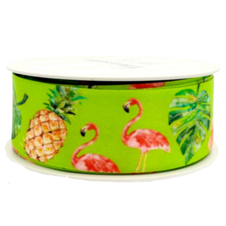 Ribbon - Tropical Flamingo/Pine 38mm x 15m