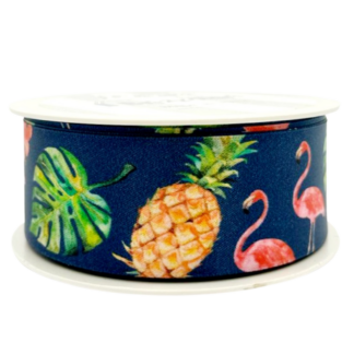 Ribbon - Tropical Flamingo/Pine 38mm x 15m