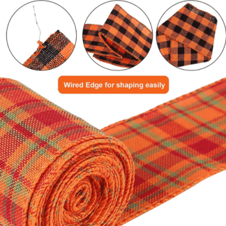 Halloween Ribbon with wired edge - Orange Tartan