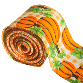 Halloween Ribbon with wired edge - Pumpkin Orange Checks