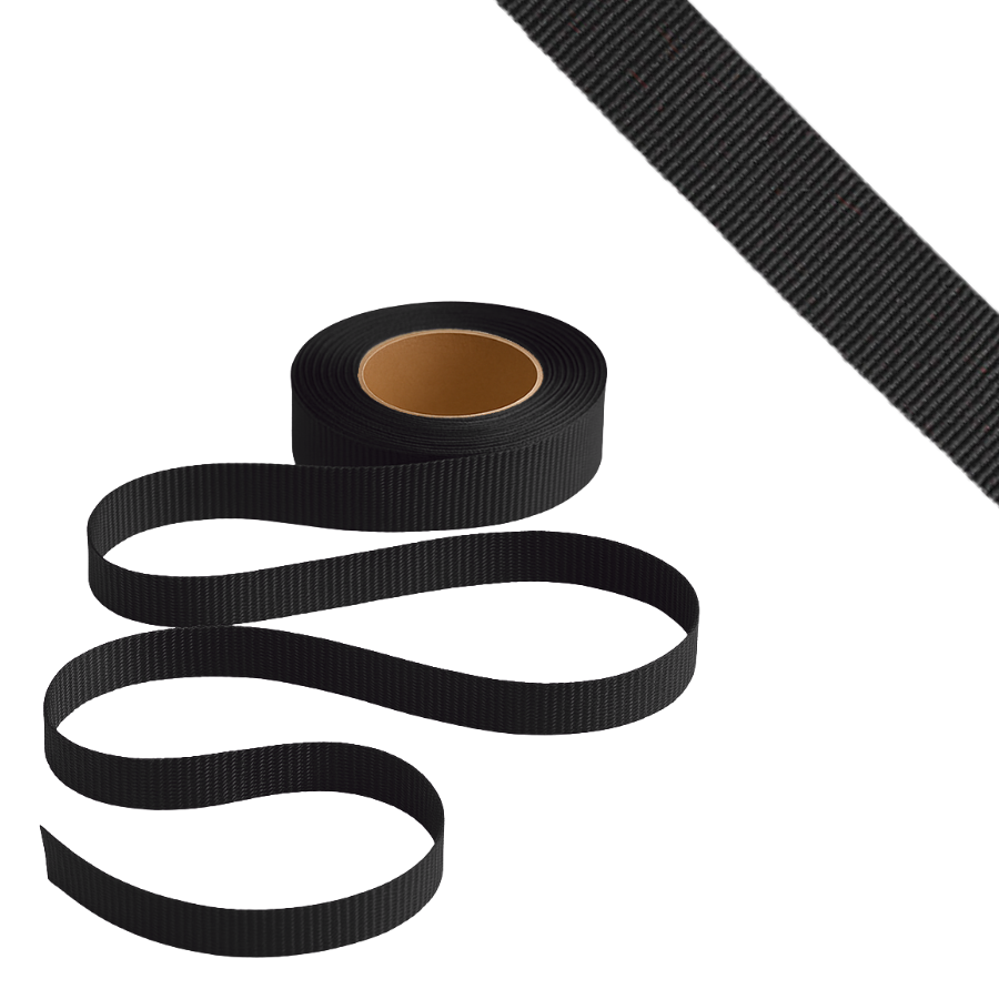 Petersham Ribbon - Solid Black - 15mm x 20m roll