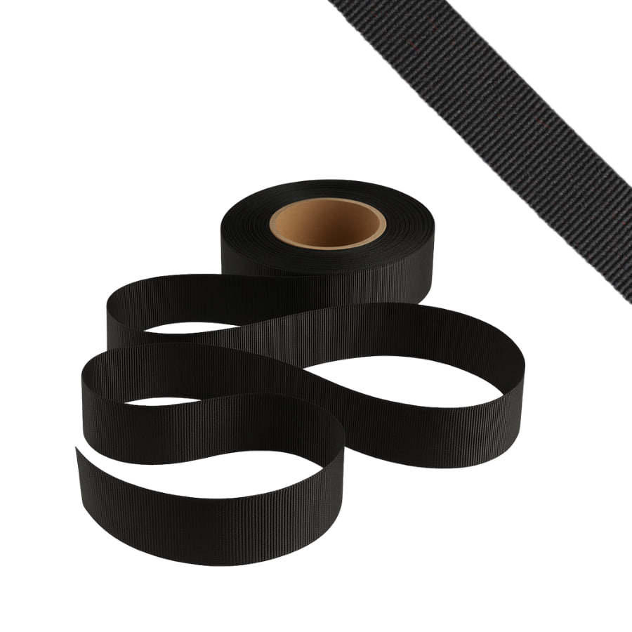 Petersham Ribbon - Solid Black - 25mm x 20m roll