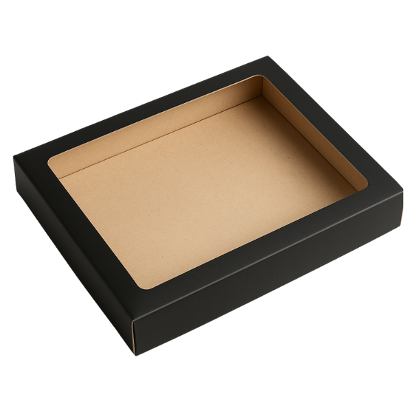 Base & Lid - Shirt Box - Black Kraft with PVC Window - 340 x 250 x 40mm (10 Boxes)