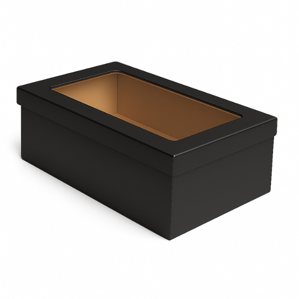 Base & Lid - Shoe Box - Black Kraft with PVC Window - 325 x 200 x 115mm (10 Boxes)