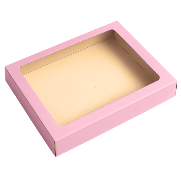 Base & Lid - Shirt Box - Pink Kraft with PVC Window - 340 x 250 x 40mm (10 Boxes)
