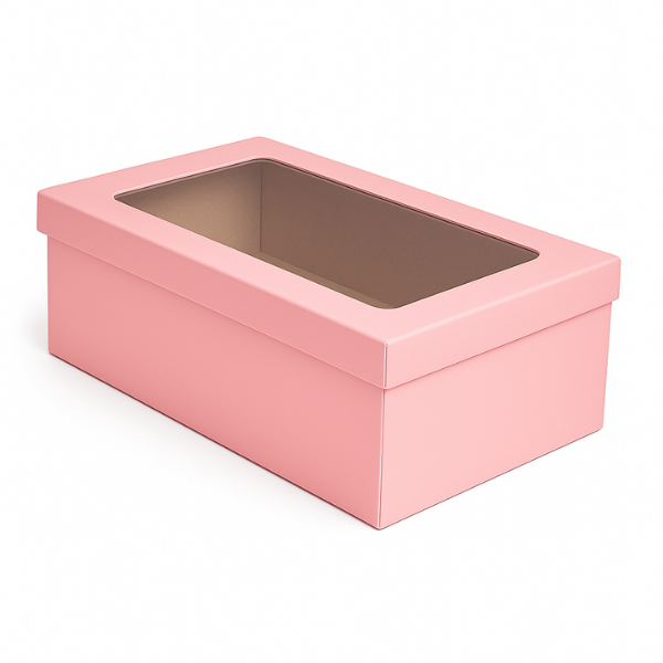 Base & Lid - Shoe Box - Pink Kraft with PVC Window - 325 x 200 x 115mm (10 Boxes)