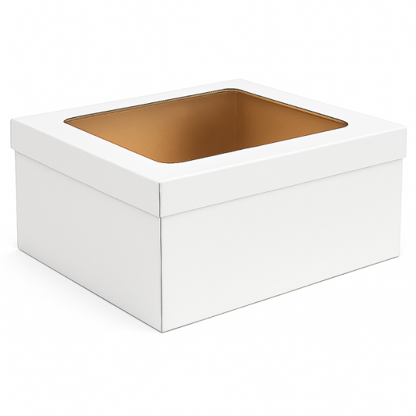 Base & Lid Box – XL White Kraft with PVC Window 415 x 290 x 160mm (10 ...