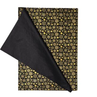 Gold Snowflakes on Black Wrapping Tissue (25 Sheet Pack)