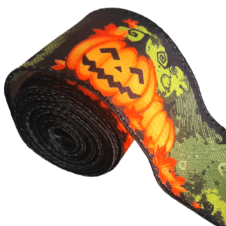Halloween Ribbon with wired edge - Black Jack-o-lantern