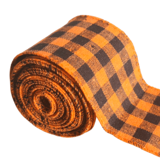 Halloween Ribbon with wired edge - Black & Orange Checks
