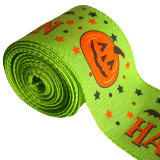 Halloween Ribbon with wired edge - Lime Happy-Halloween